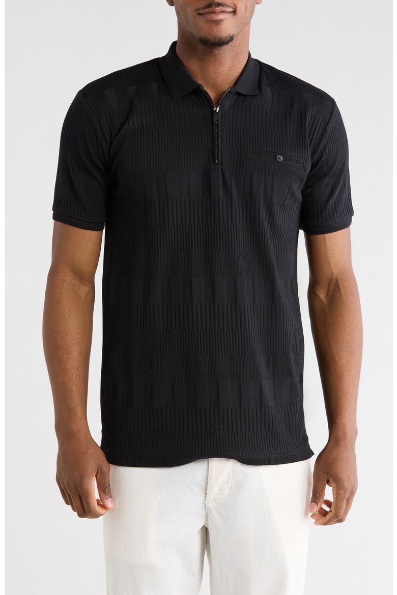Ribbed Quarter Zip Polo, Main, color, BLACK