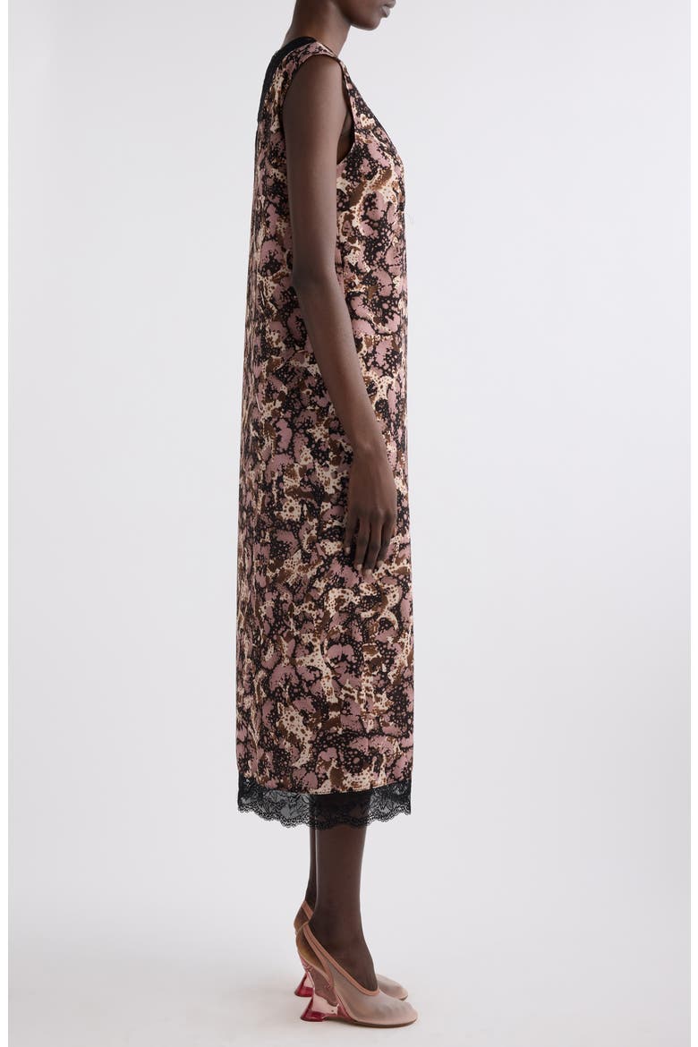 Dista Orchid Petal Print Lace Trim Midi Dress, Alternate, color, DARK BROWN