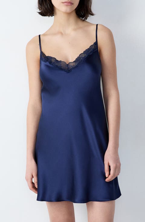 Milky Lace Trim Silk Chemise