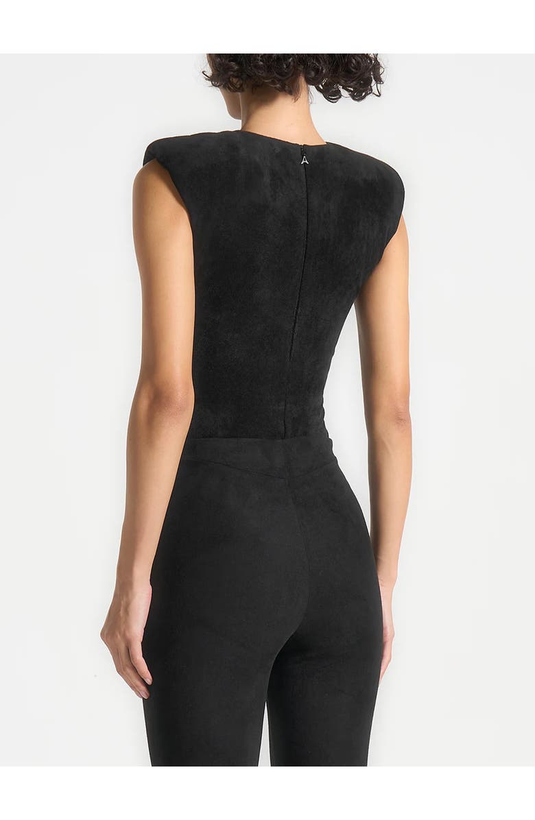 Manière De Voir Wide Shoulder Suede Bodysuit, Alternate, color, Black