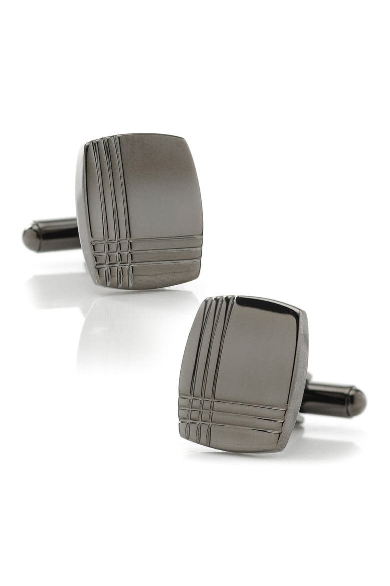 Tartan Gunmetal Cuff Links, Main, color, GUNMETAL