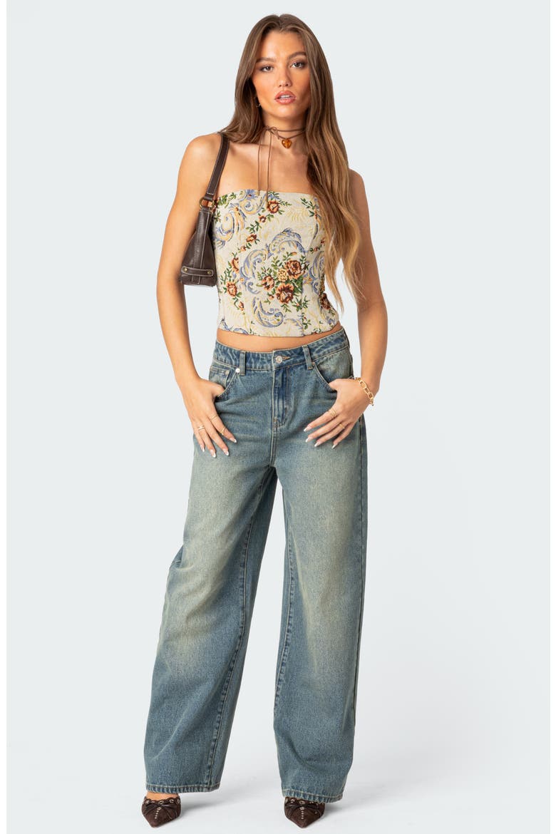 Floral Tapestry Strapless Corset Top, Alternate, color, CREAM