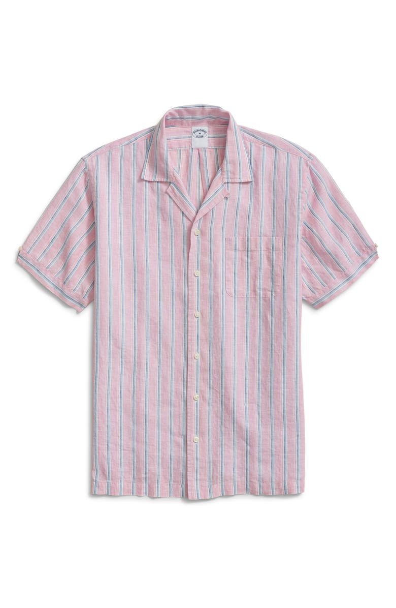Brooks Brothers Stripe Linen Camp Shirt, Main, color,