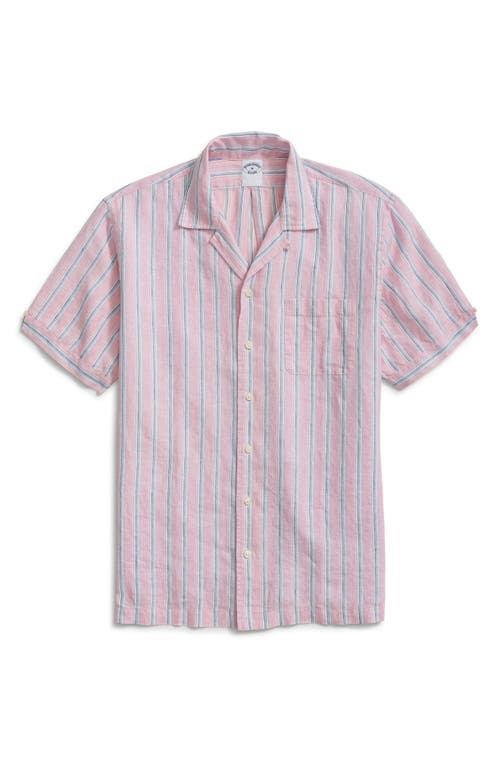 Brooks Brothers Stripe Linen Camp Shirt In Pink Arch Ivy Stripe