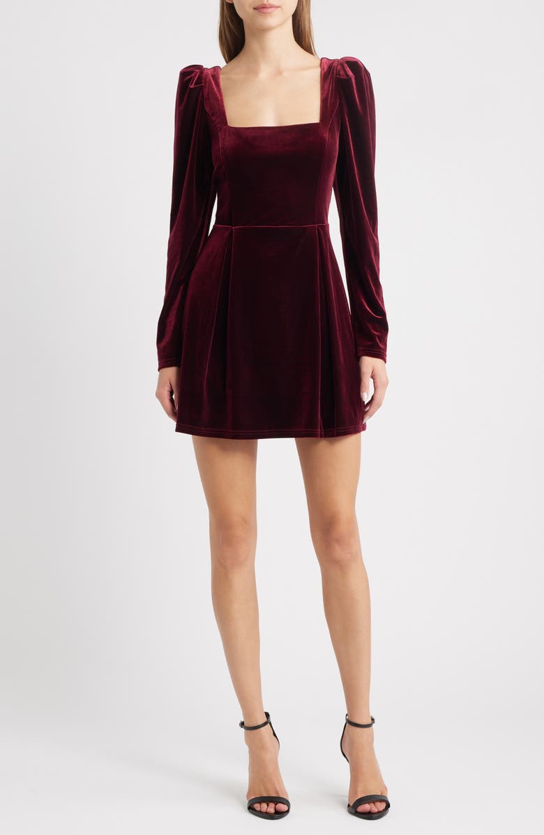 Lucy Paris Skye Long Sleeve Velvet Cocktail Minidress, Main, color, 