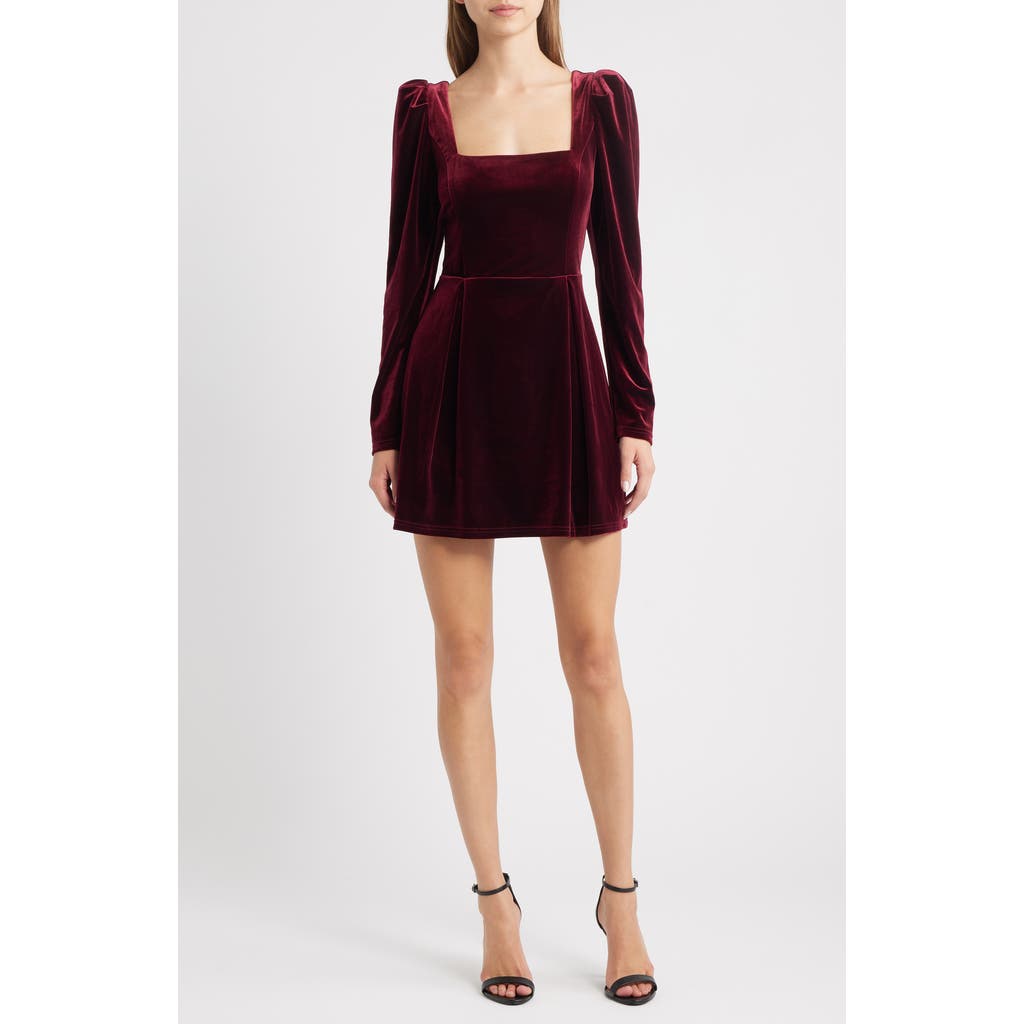 Lucy Paris Skye Long Sleeve Velvet Cocktail Minidress In Burgundy