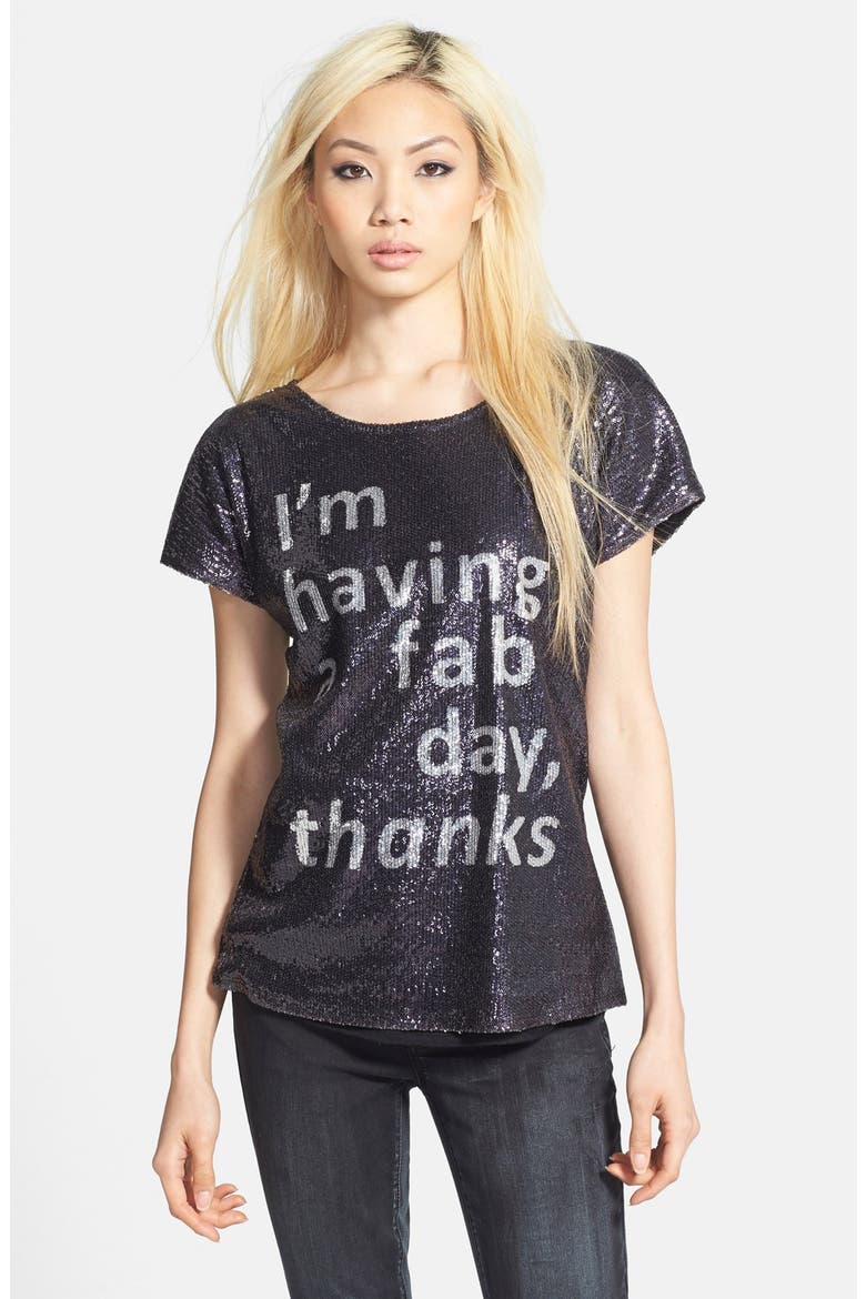 'Having a Fab Day' Sequin  Tee, Main, color, BLACK