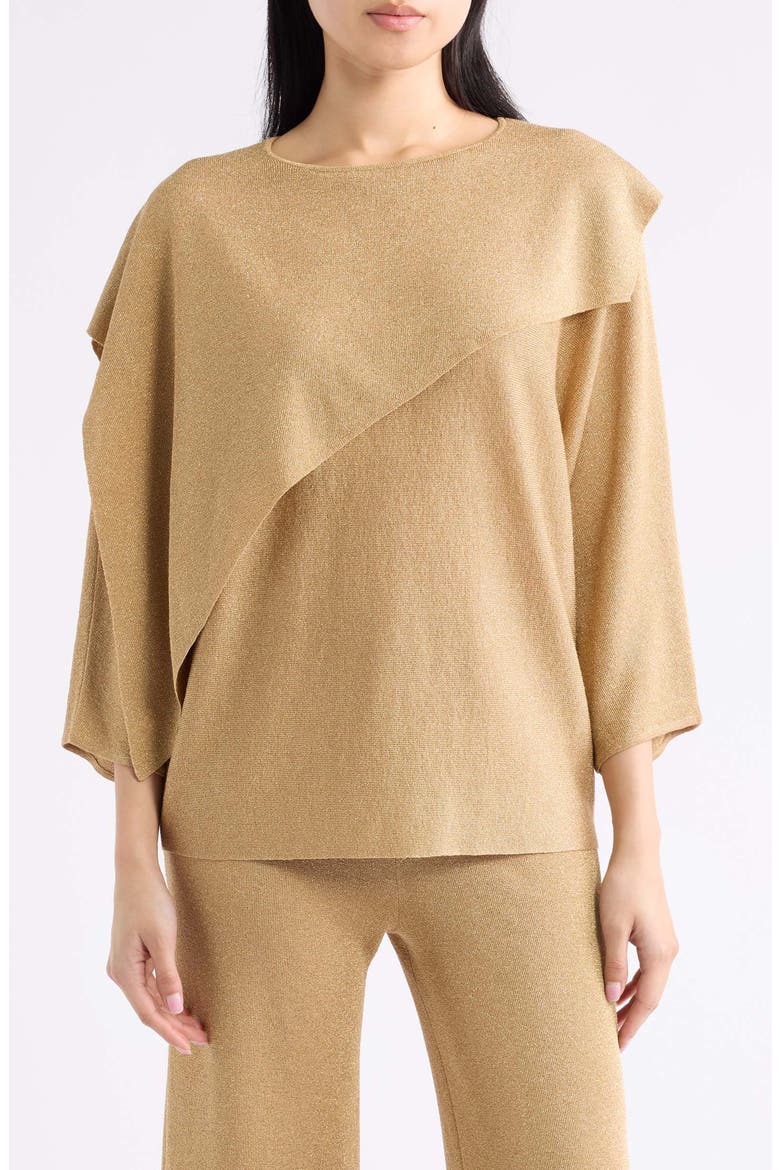 Asymmetrical Metallic Cape Sweater, Main, color, LIGHT GOLD