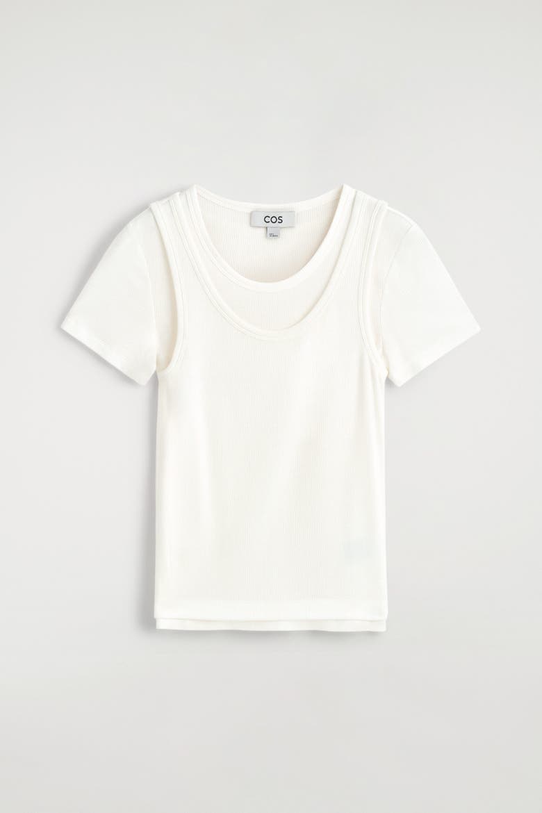 Layered Ribbed-jersey T-shirt, Alternate, color, WHITE