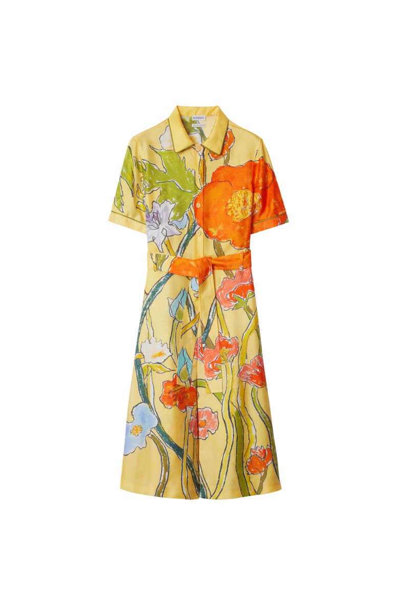 Burberry Highgrove Cascading Flowers Silk Shirt Dress, Alternate, color, Buttermilk