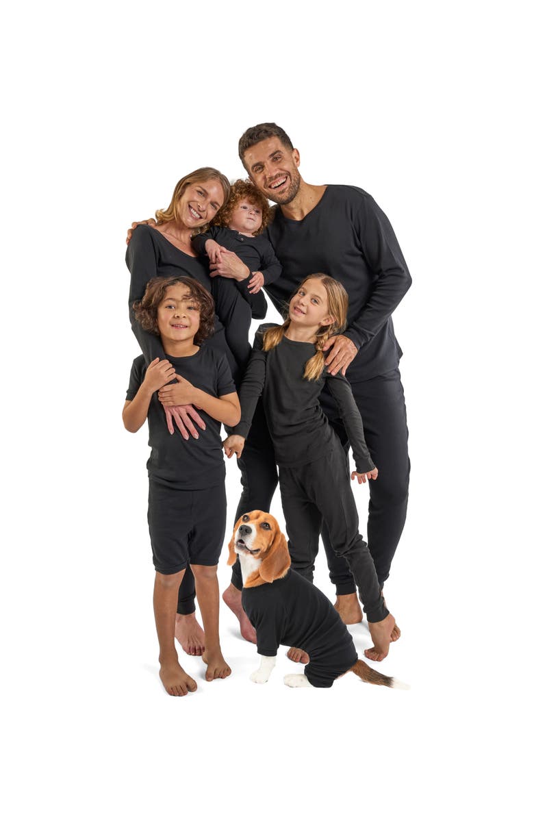 Leveret Kids Footed Solid Cotton Matching Family Pajamas, Alternate, color, Black
