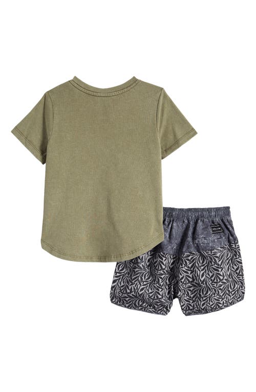 Shop Volcom Acid Wash T-shirt & Swim Shorts Set In Military