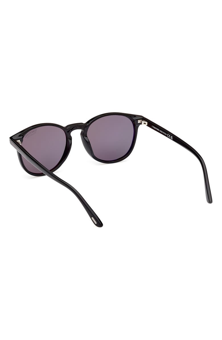 TOM FORD 53mm Round Sunglasses, Alternate, color, Shiny Black / Smoke Polarized
