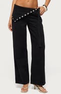 EDIKTED Button Foldover Low Rise Wide Leg Jeans