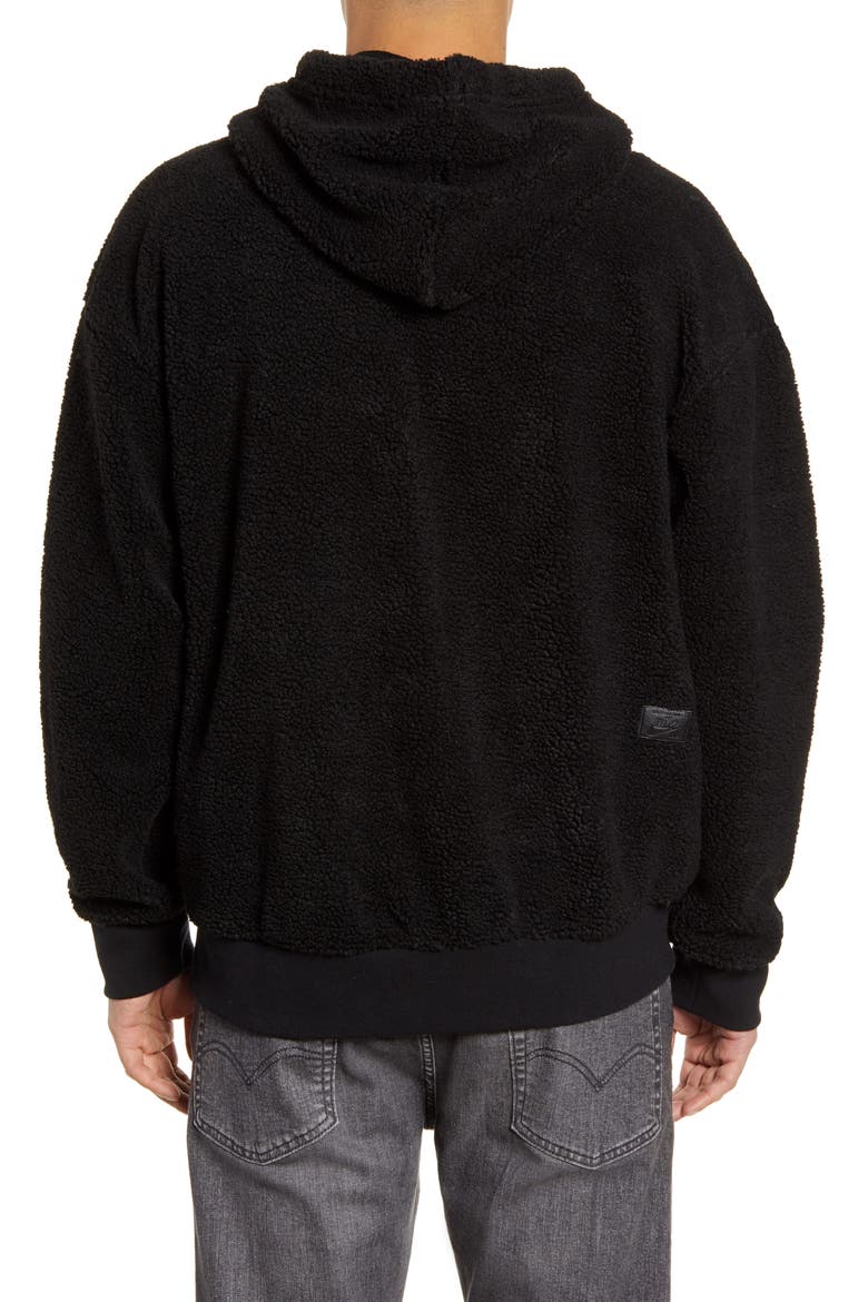 Nike Faux Shearling Hoodie, Alternate, color, BLACK/ BLACK