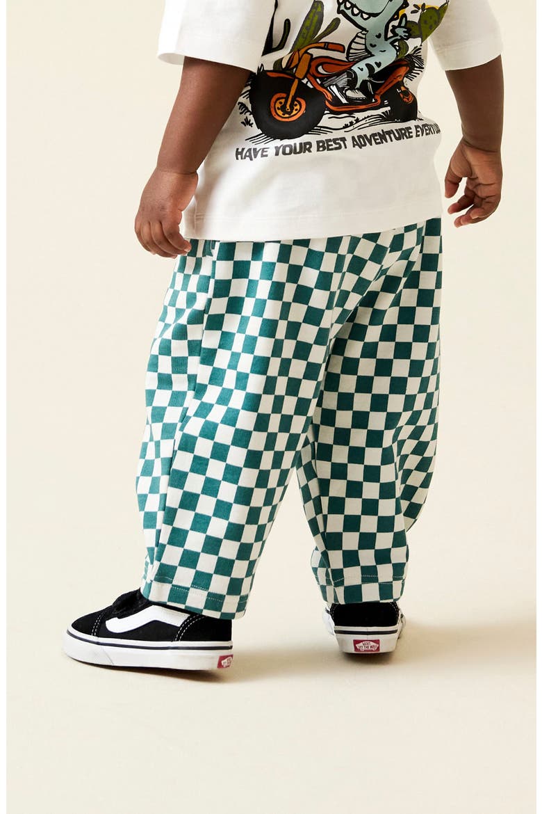 Kids' Check Knit Cotton Drawstring Pants, Alternate, color, GREEN MULTI
