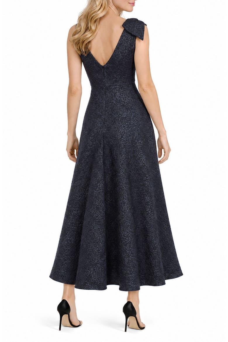 Jacquard Flower A-Line Gown, Alternate, color, NAVY