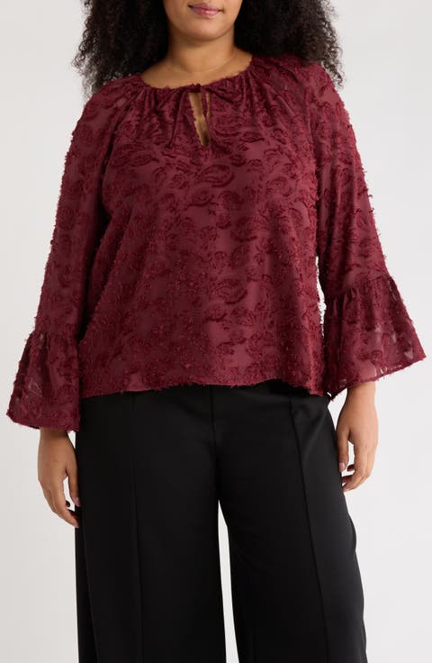 Tie Neck Long Sleeve Top (Plus)
