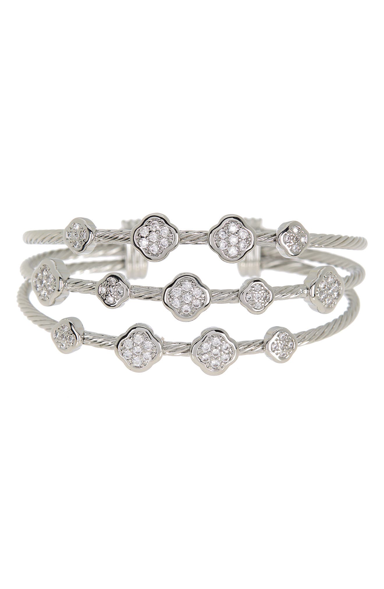 Juvell MESHMERISE Stainless Steel Pave CZ Station Twisted Triple Cable Bangle Bracelet