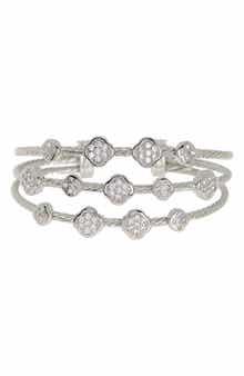 Juvell MESHMERISE Stainless Steel Pave CZ Station Twisted Triple Cable Bangle Bracelet