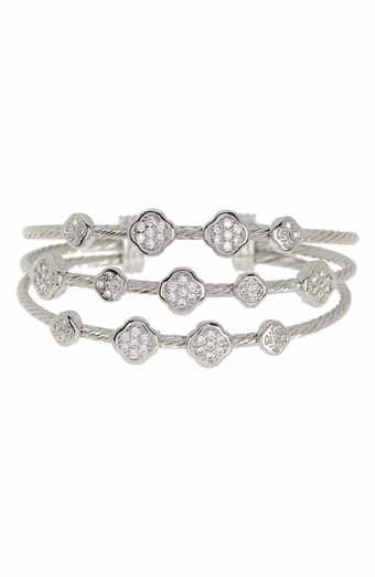 Juvell MESHMERISE Stainless Steel Pave CZ Station Twisted Triple Cable Bangle Bracelet