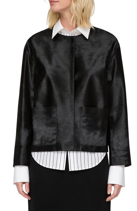 Collarless Patch Pocket Genuine Calf Hair Jacket