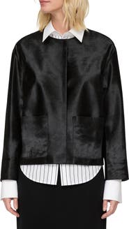 Lafayette 148 New York Collarless Patch Pocket Genuine Calf Hair Jacket