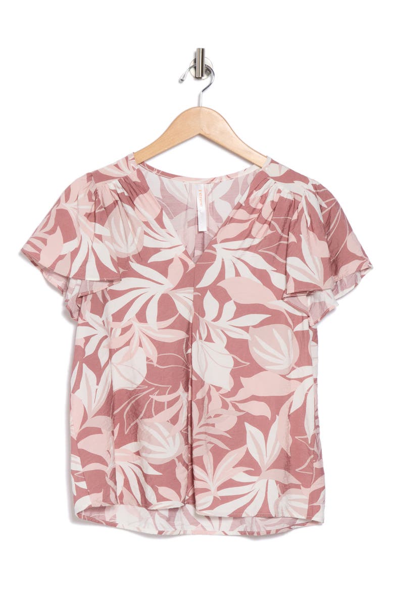 V-Neck Flutter Sleeve Top, Alternate, color, PINK