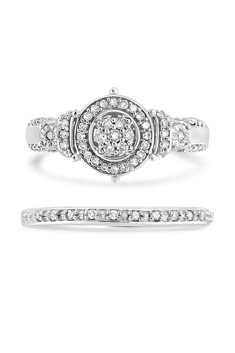 Silver 1/3 Ctw Diamond 7 Stone and Halo Engagement Ring and Wedding Band Set, Alternate, color, Silver