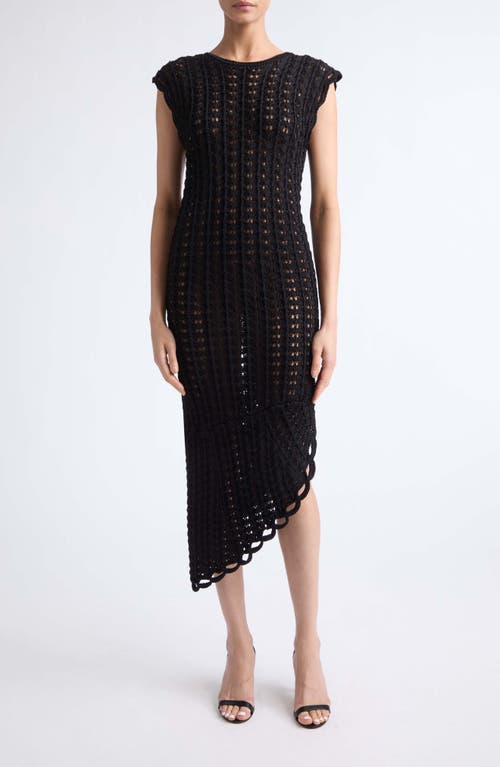 LOULOU DE SAISON Malena Asymmetric Pointelle Sweater Dress in Black at Nordstrom, Size Small