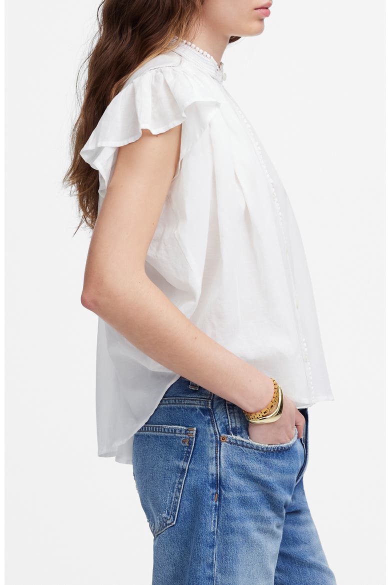 Circle Trim Flutter Sleeve Shirt, Alternate, color, WHITE