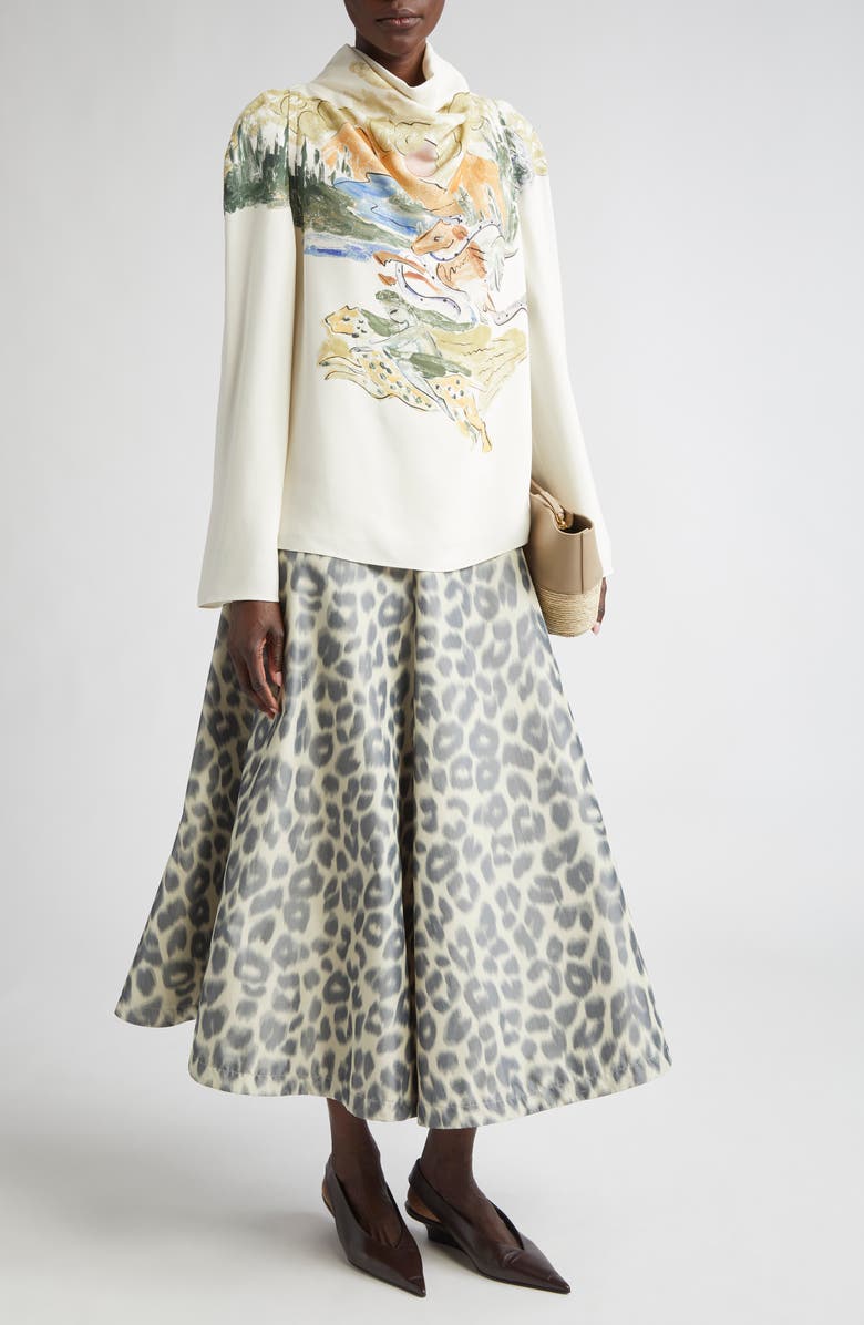 Altuzarra Varda Leopard Print A-Line Midi Skirt, Alternate, color,