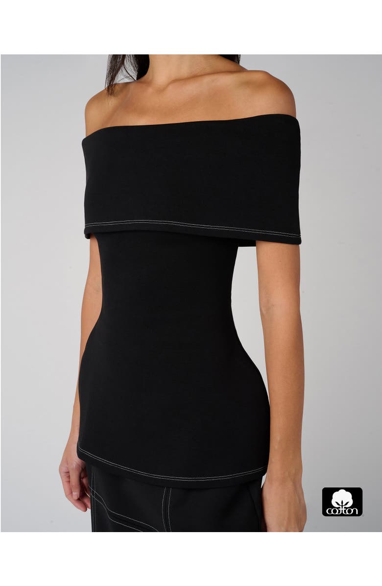 WeWoreWhat Off Shoulder Fold Over Top, Alternate, color, Black