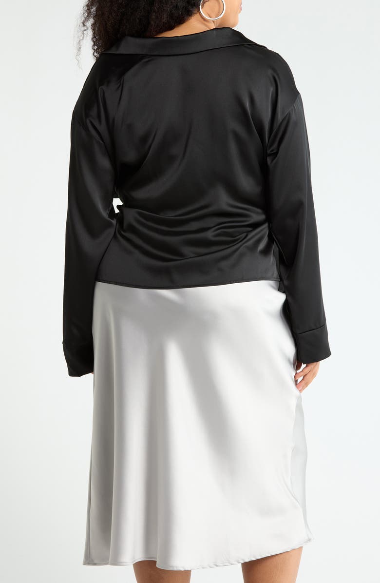 Renee C Faux Wrap Satin Top, Alternate, color, Black
