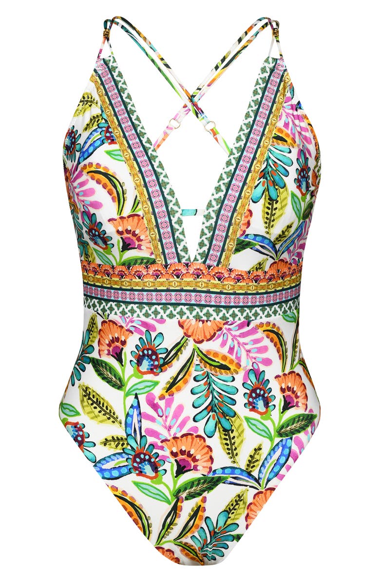 Sunshine 79 Jungle Plunge One-Piece Swimsuit, Alternate, color, White Multi