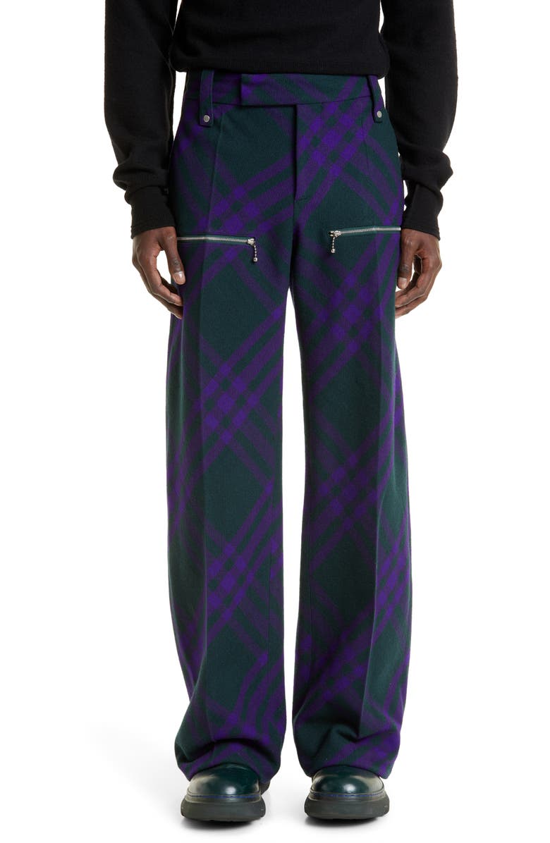 Burberry Check Virgin Wool Knit Trousers, Main, color, Deep Royal Ip Check