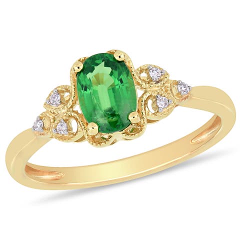 Tsavorite & Diamond Vintage Ring 10k