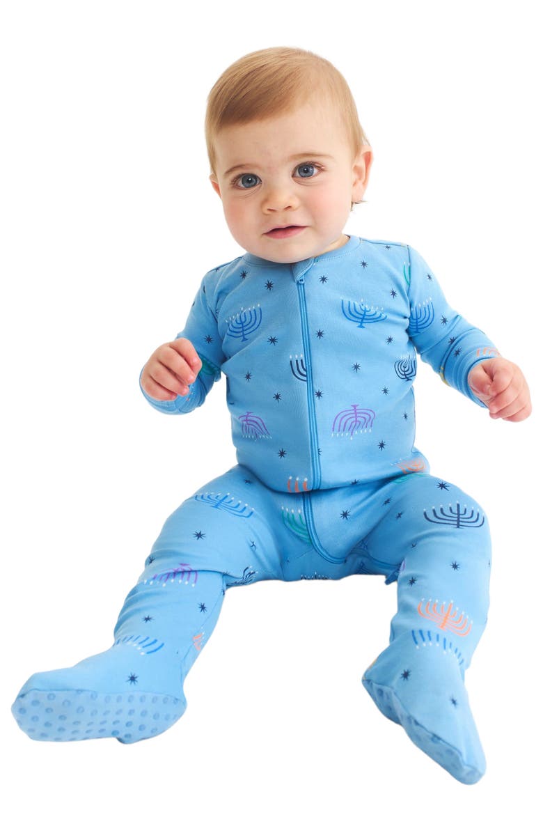 Primary Baby Organic Zip Footie In Rainbow Menorahs, Alternate, color, 
