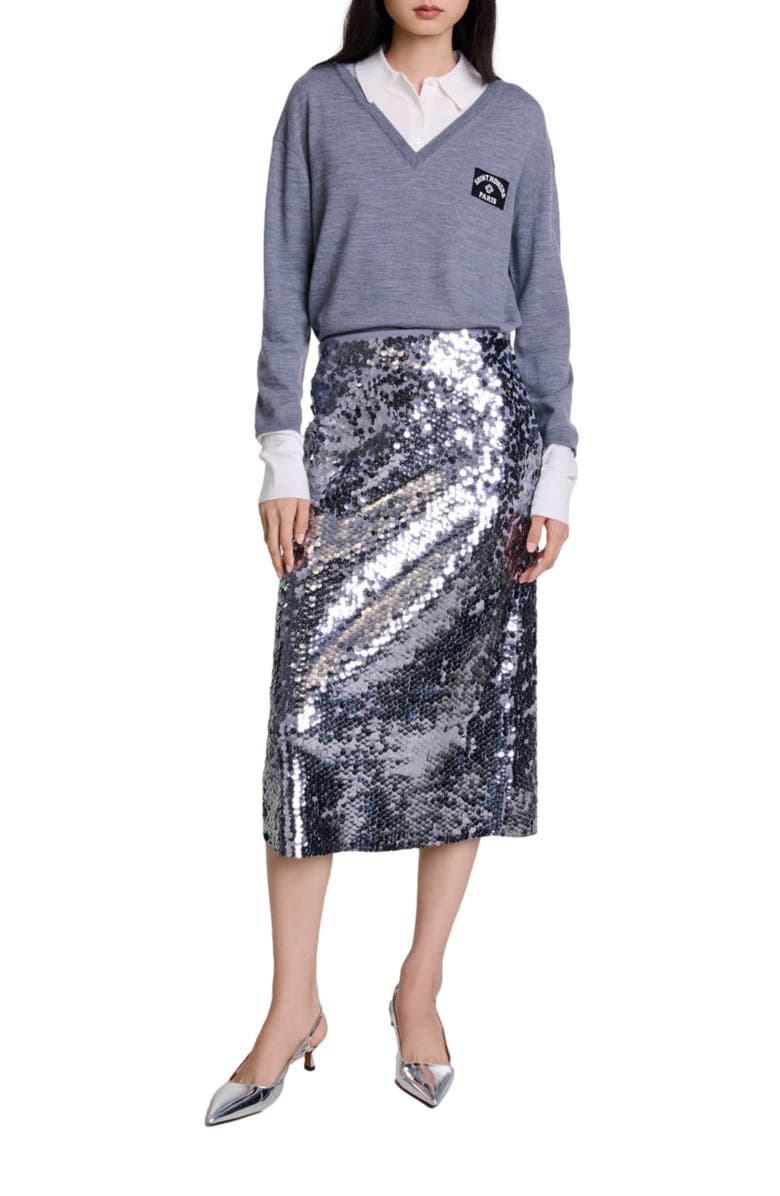 maje Knit skirt with sequins, Alternate, color,