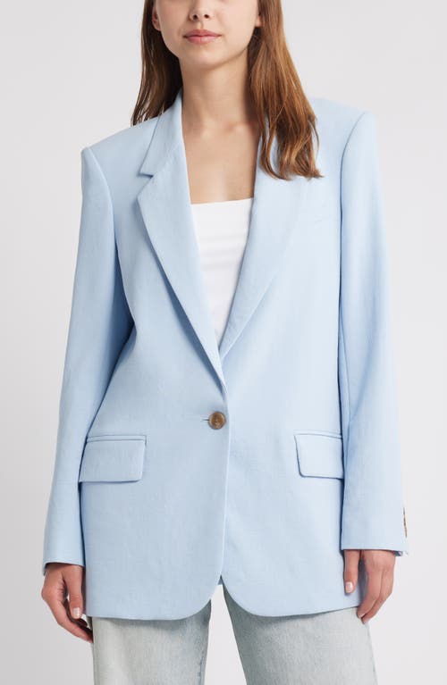 Open Edit Everyday One-button Linen Blend Blazer In Blue