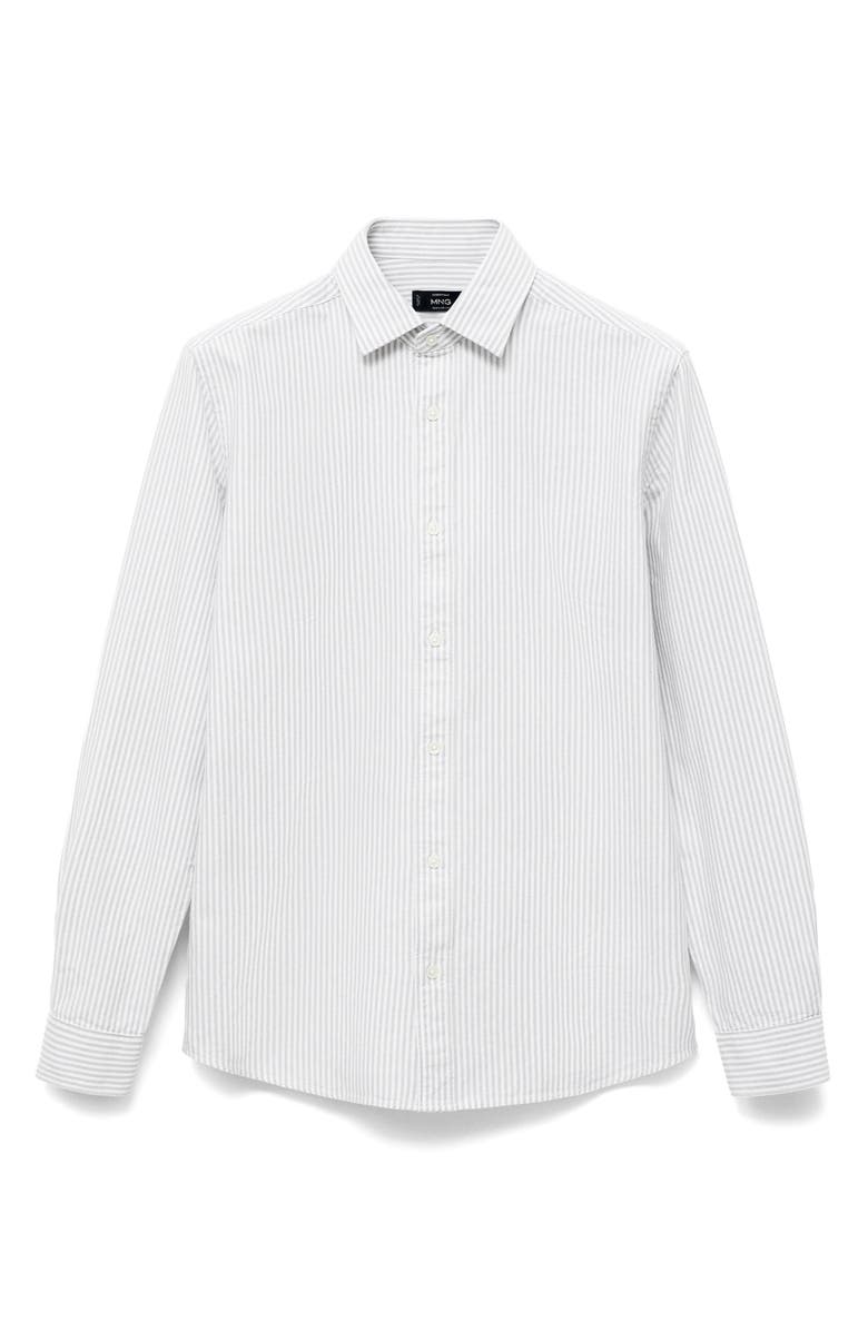 MANGO Stripe Cotton Button-Up Oxford Shirt, Main, color, Grey
