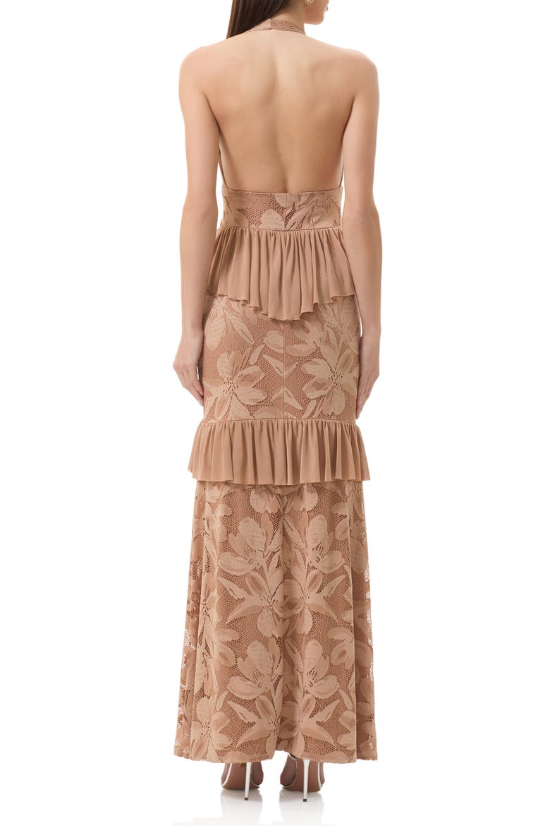 Athens Floral Lace Ruffle Halter Maxi Dress, Alternate, color, ALMOND
