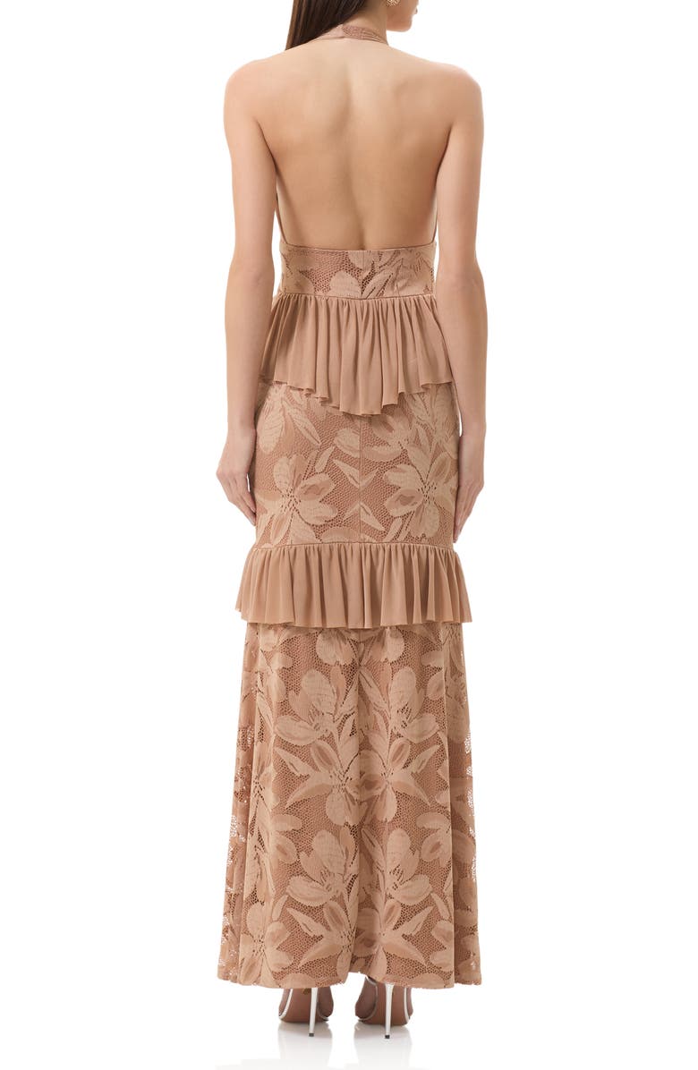 AFRM Athens Floral Lace Ruffle Halter Maxi Dress, Alternate, color, Almond