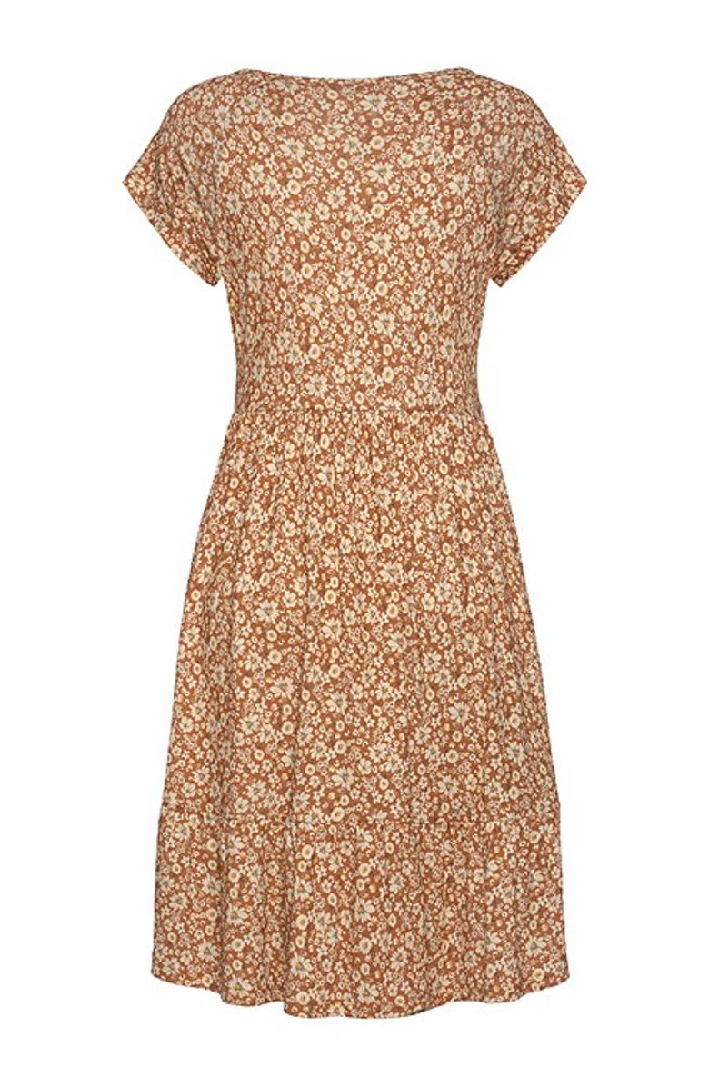 LASCANA Women's V-Neck Flounce Dress, Alternate, color, Brown Multi