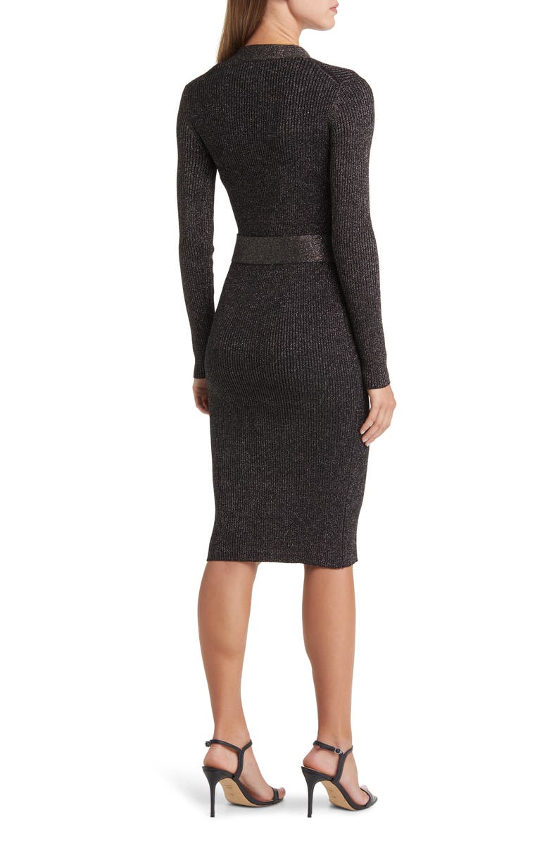 Vince Camuto Metallic Long Sleeve Rib Sweater Dress, Alternate, color, Black Gold