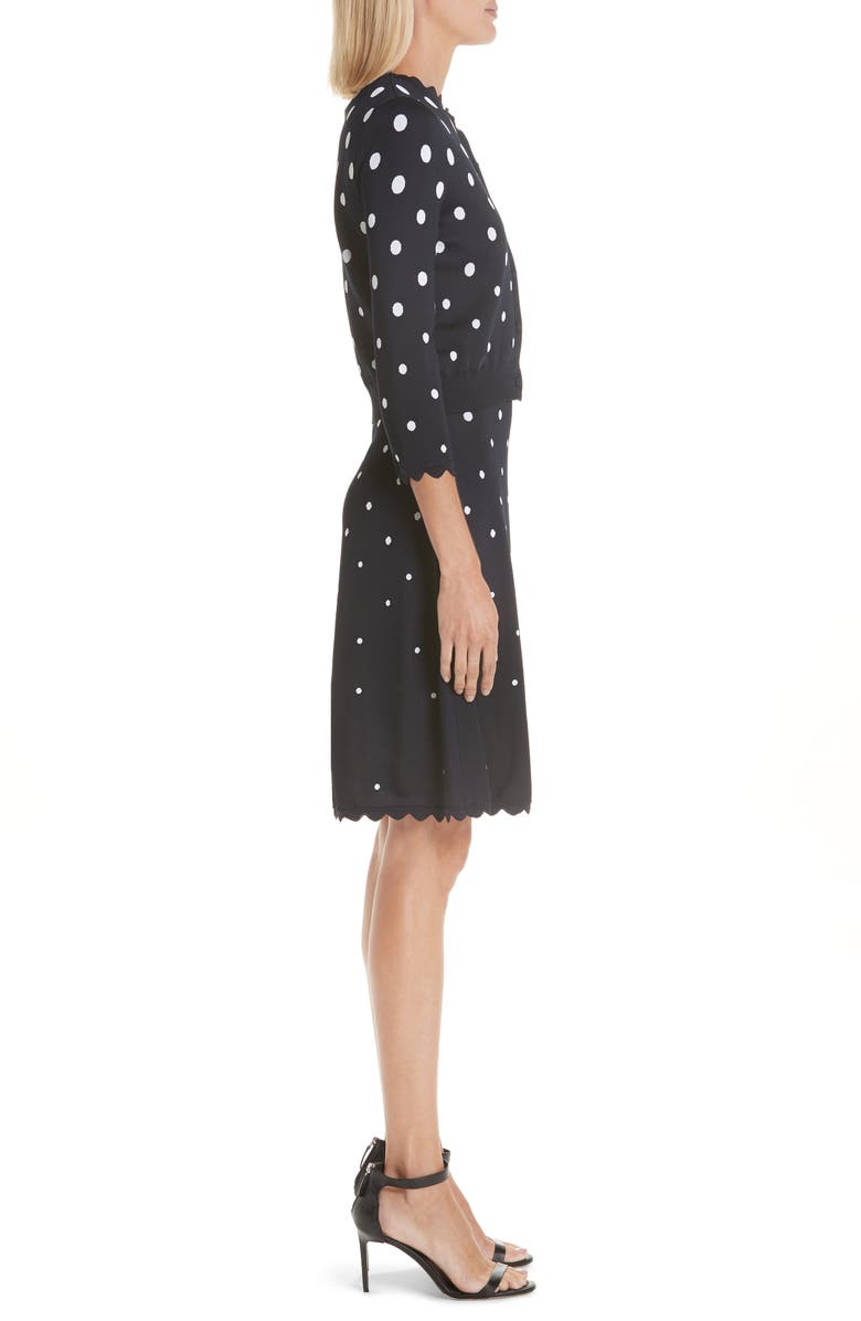 Oscar de la Renta Scallop Edge Polka Dot Cardigan, Alternate, color, 