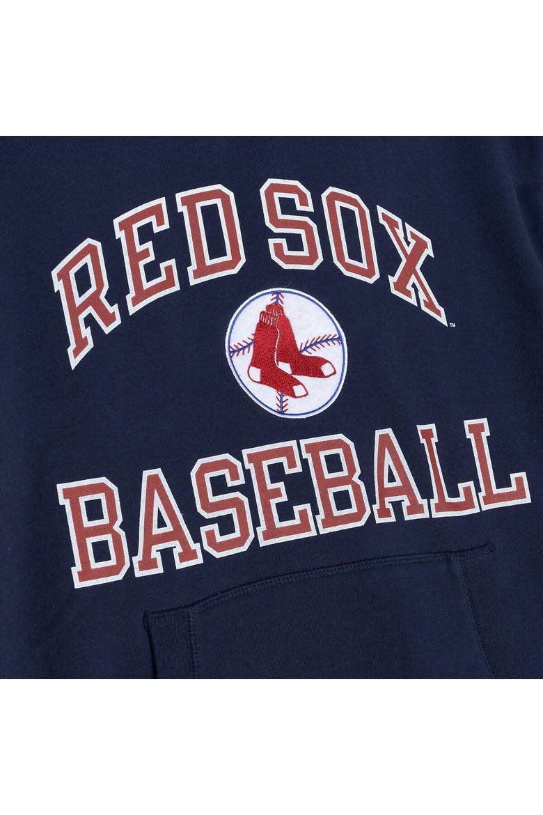 Men's Mitchell & Ness Navy Boston Red Sox Cooperstown Collection Washed Fleece Pullover Short Sleeve Hoodie, Alternate, color, Navy