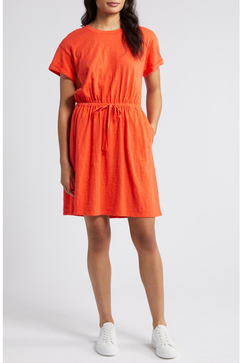 Drawstring Waist Organic Cotton T-Shirt Dress, Main, color, RED GRENADINE