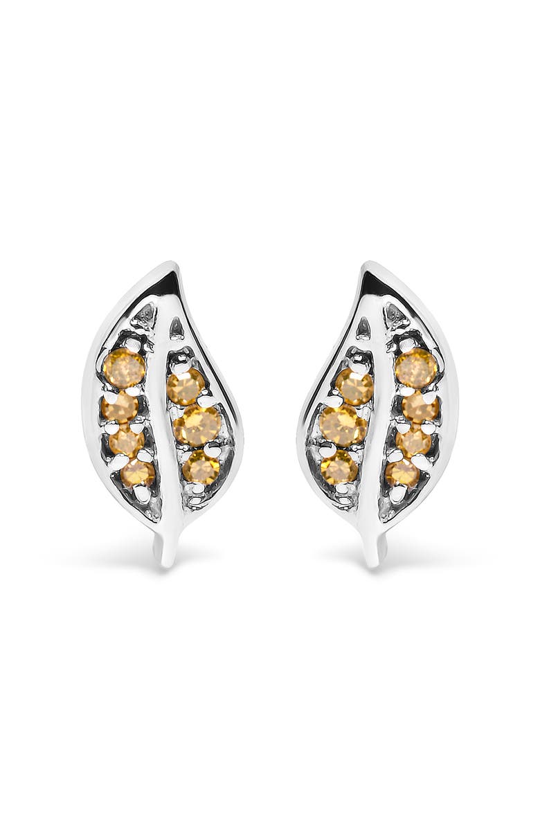 Haus of Brilliance Silver Yellow Diamond Accent Leaf Stud Earrings, Main, color, White