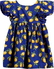 NEXT Kids' Lemon Print Angel Sleeve Cotton Jacquard Dress